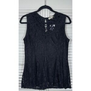 Daily Special‎ Black Lace Top Sleeveless Keyhole Beaded Goth Romantic Size XL